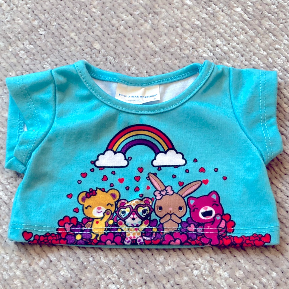Build-A-Bear Kabu Friends T-Shirt‎ for Plush Rainbow Hearts Aqua